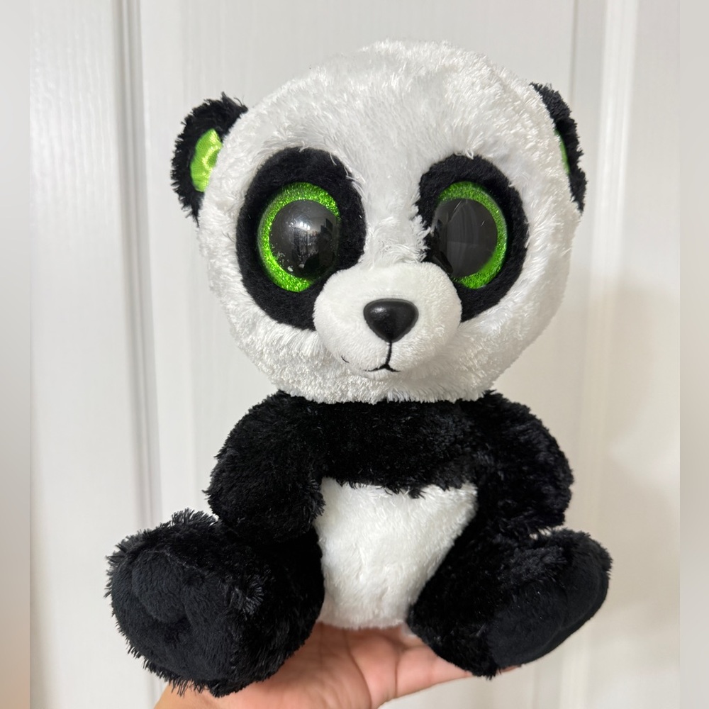 Ty Beanie Boo Bamboo Panda Bear Big Green Glitter Eyes Plush Stuffed Toy 10"